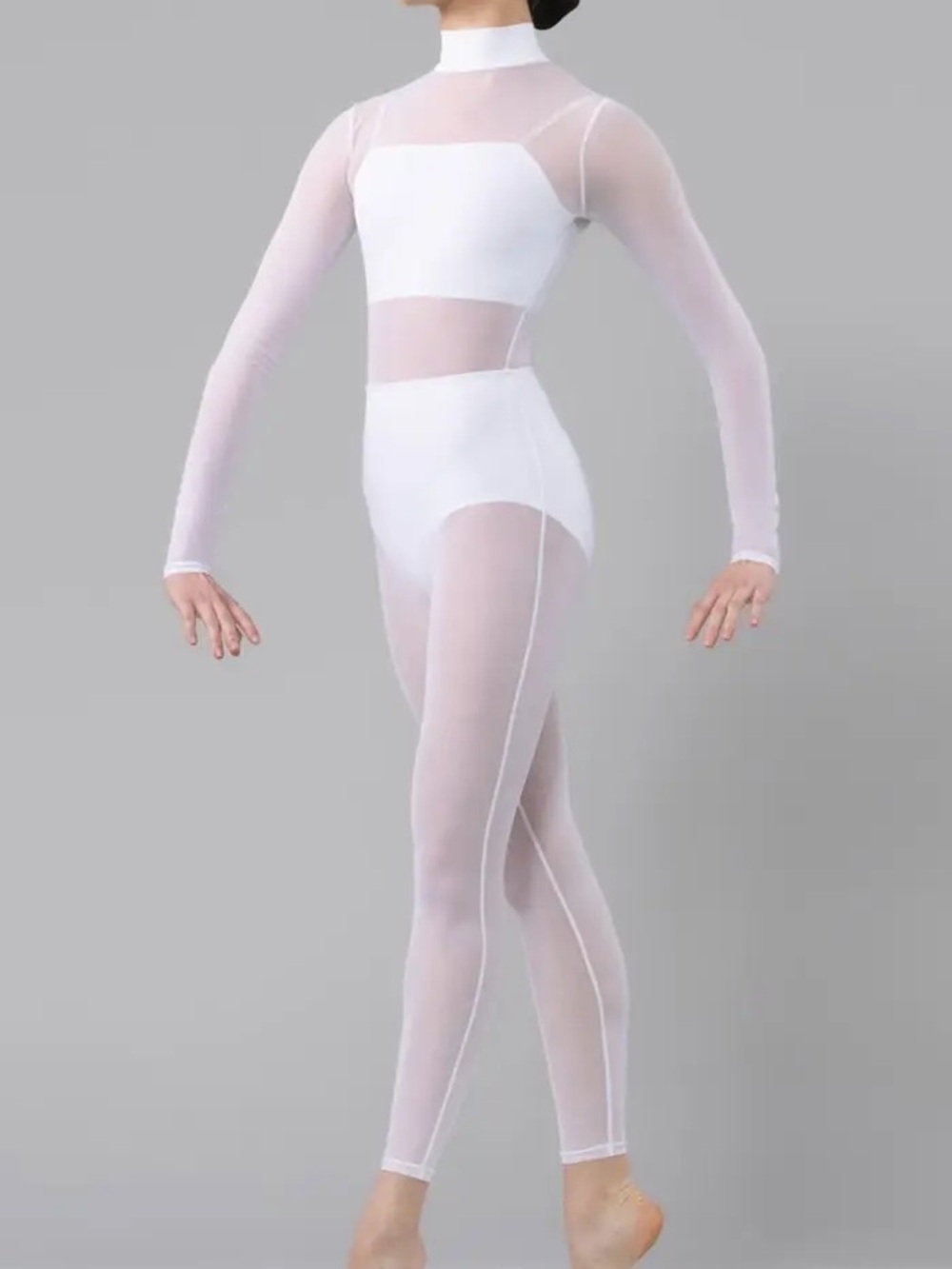 Weissman White Unitard Mesh Dance Costume